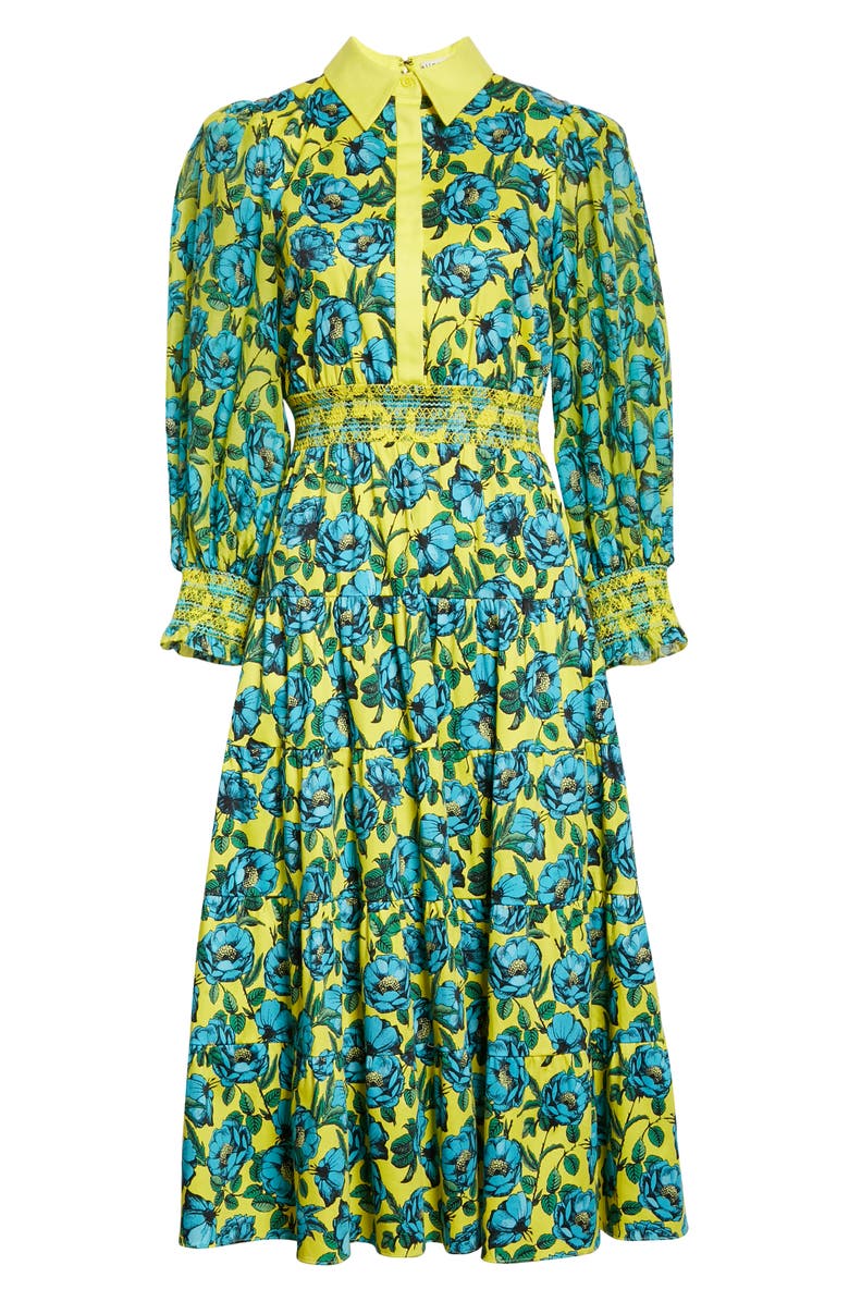 Alice + Olivia Anaya Floral Long Sleeve Stretch Cotton Blend Dress, Alternate, color,