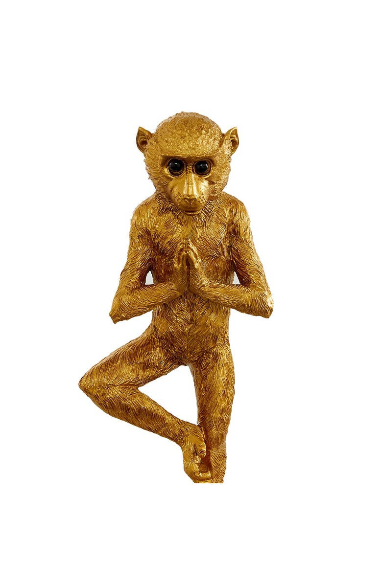 WILLOW ROW Goldtone Polystone Eclectic Monkey Sculpture - Set of 3, Alternate, color, Gold