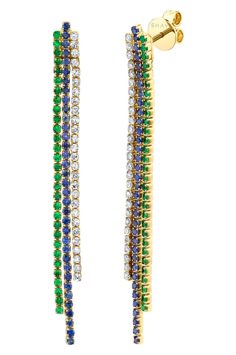 Triple Thread Gemstone Linear Earrings, Main, color, YELLOW GOLD