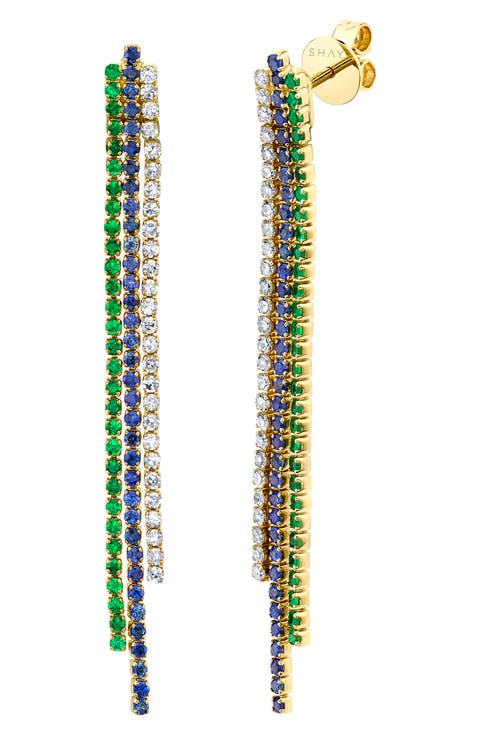 Triple Thread Gemstone Linear Earrings