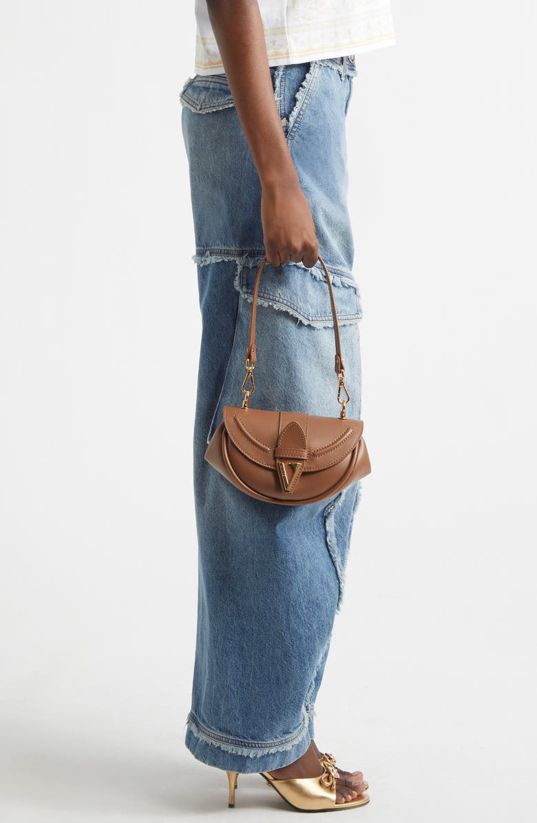 Versace Small Virtus Leather Shoulder Bag, Alternate, color, Brown-Gold Versace