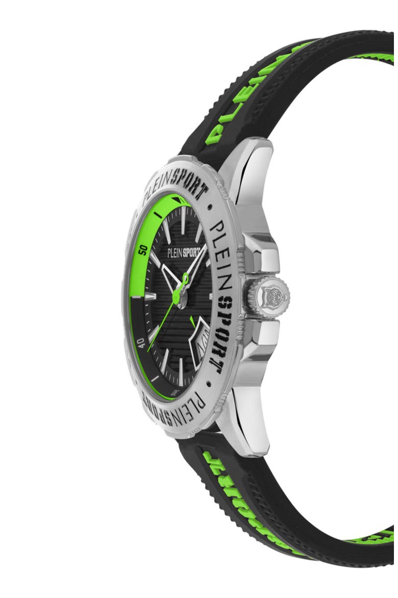 Rampage Silicone Strap Watch, 44mm, Alternate, color, BLACK/ GREEN/ STEEL