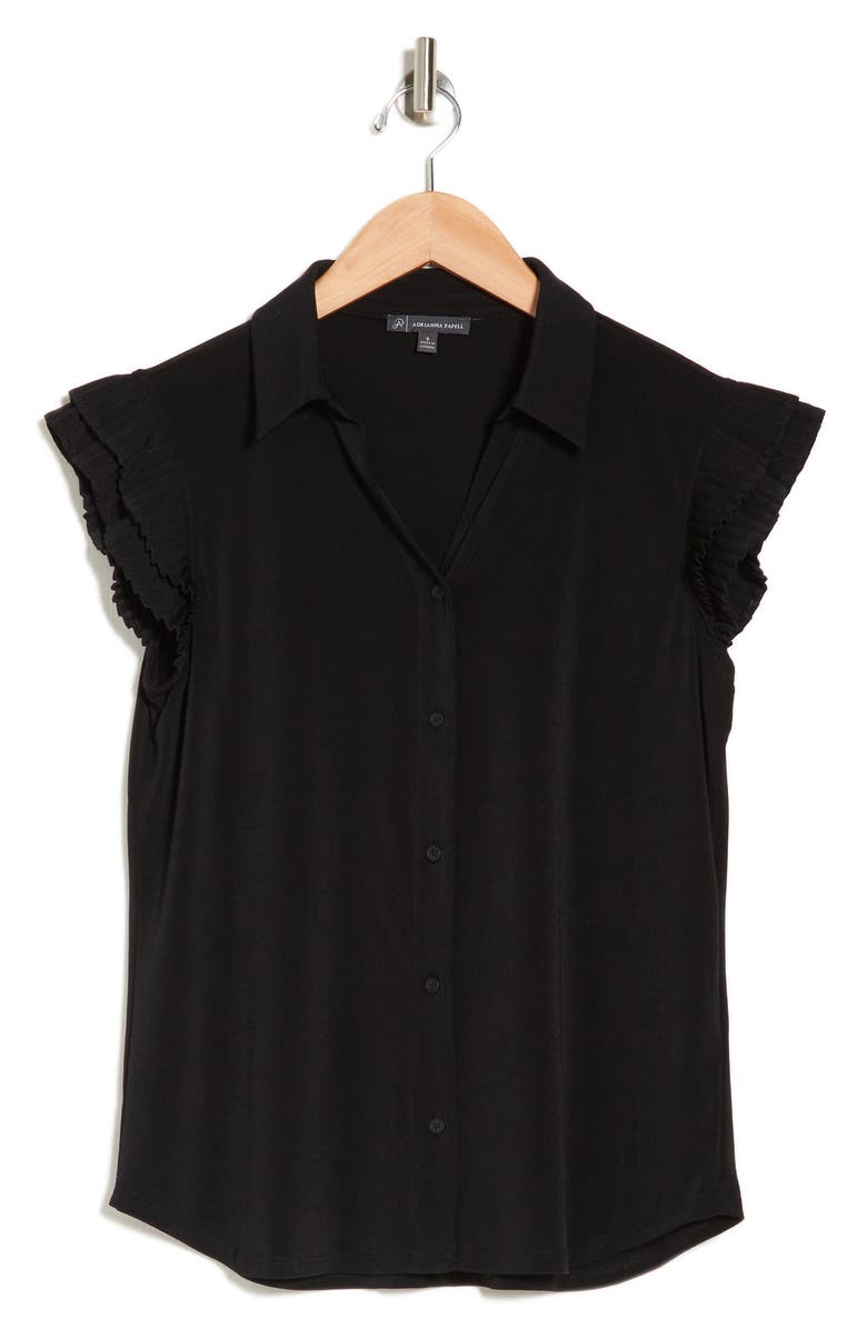 Adrianna Papell Pleated Cap Sleeve Button-Up Shirt, Alternate, color, 