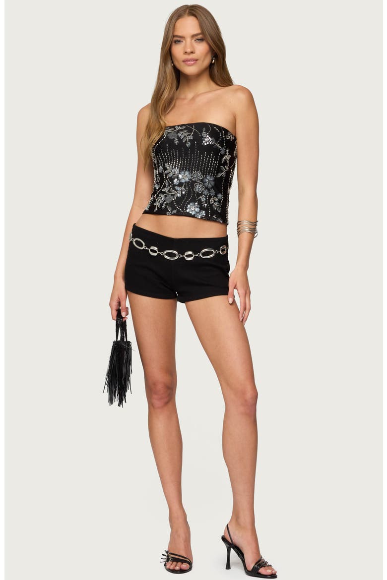 Zelda Bead & Sequin Strapless Top, Alternate, color, BLACK