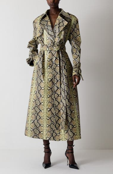 KIM SHUI Snakeskin Embossed Faux Leather Trench Coat | Nordstrom