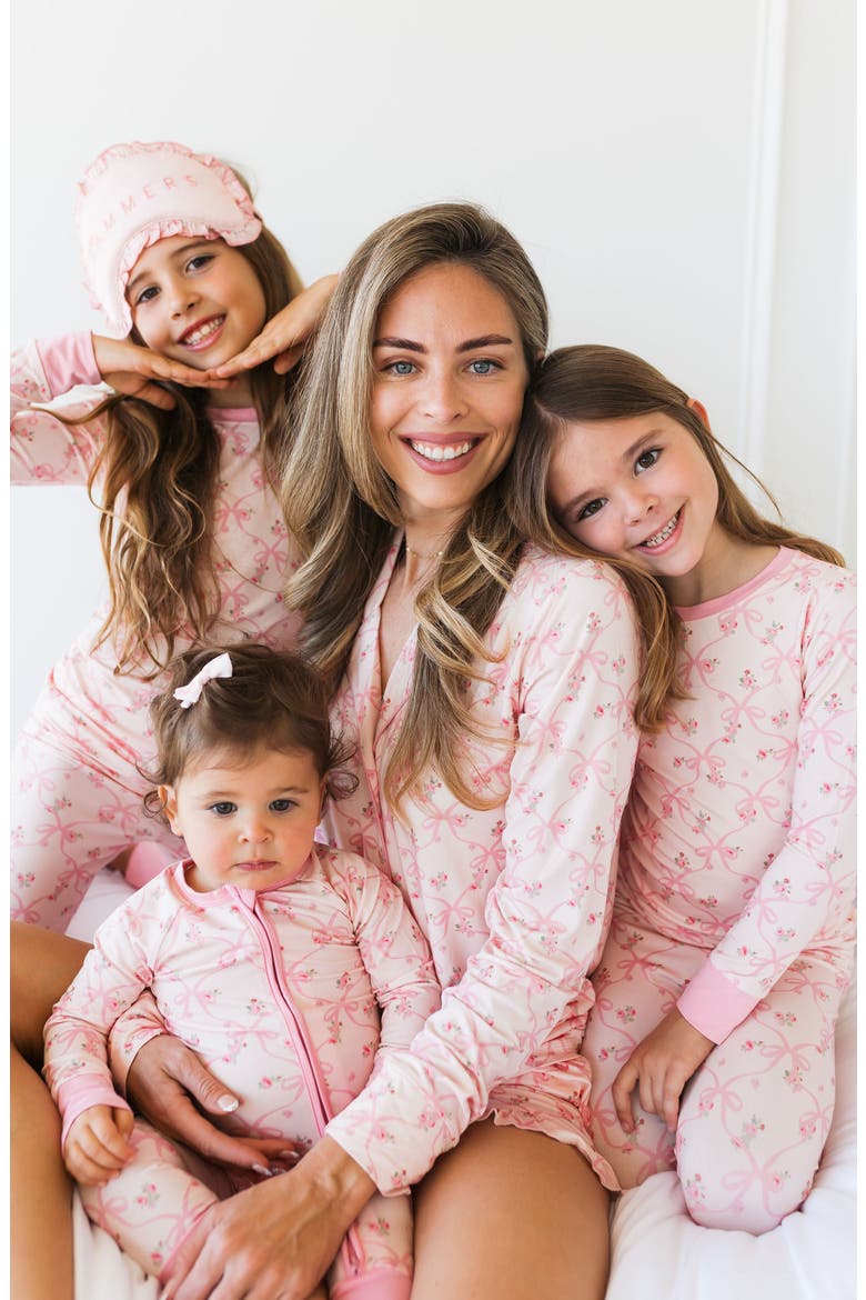 Rosie Bow Long Sleeve Short Set Sleepwear, Alternate, color, Blush Pink