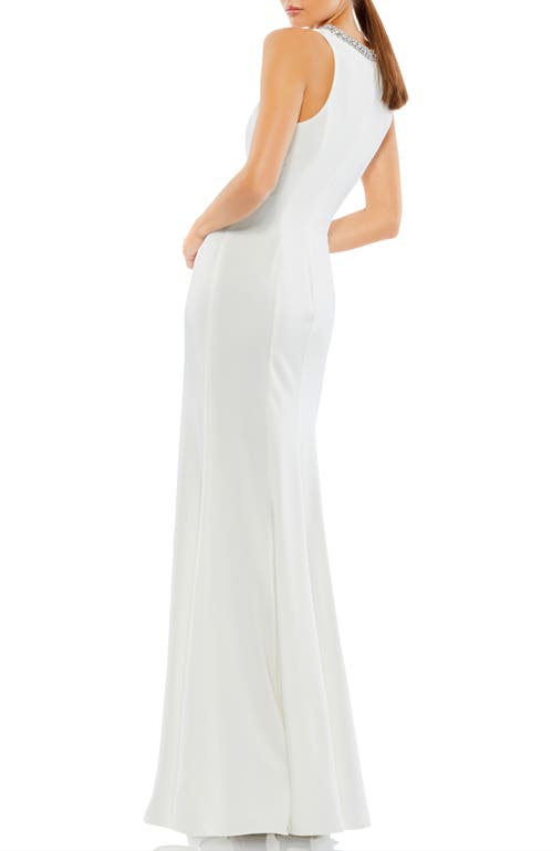 Mac Duggal Embellished Neck Trumpet Gown In White