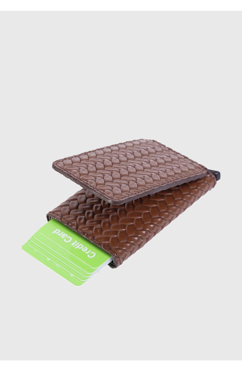 Furniq UK Genuine Leather Weave Pattern Card Holder, Alternate, color, Brown