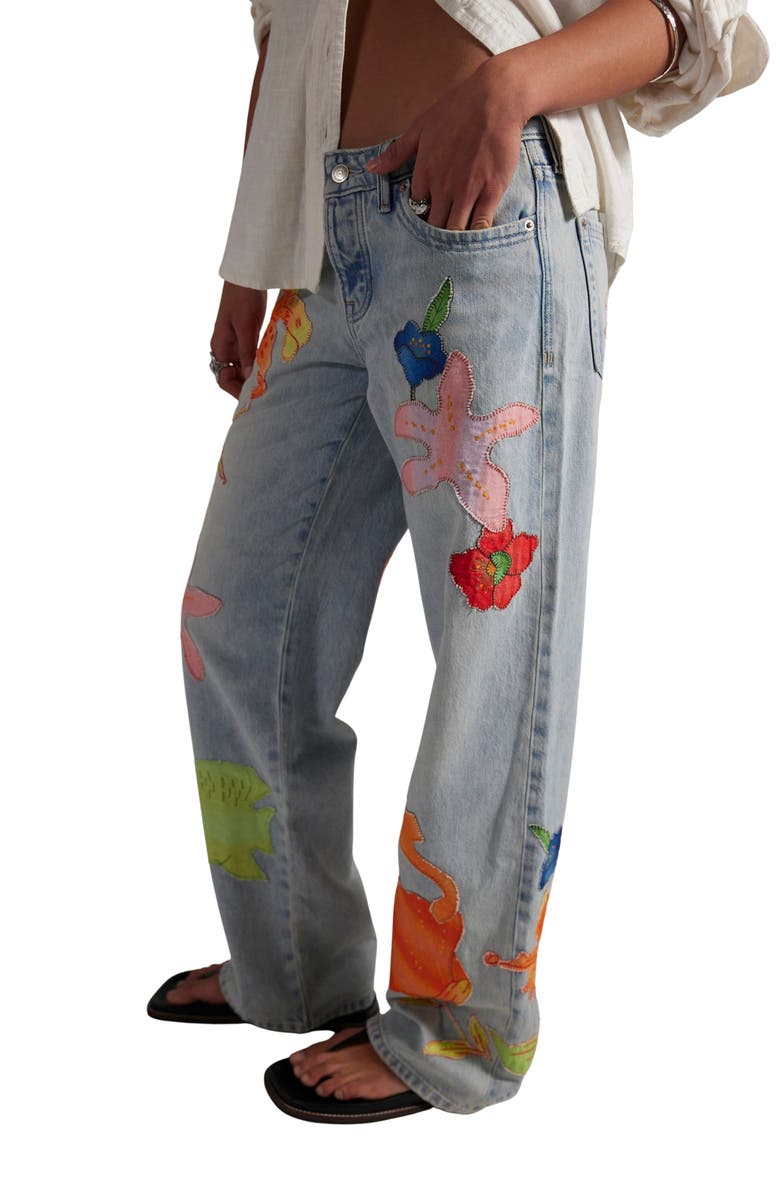 Free People Surfside Patchwork Wide Leg Jeans, Alternate, color, Tropical Tide