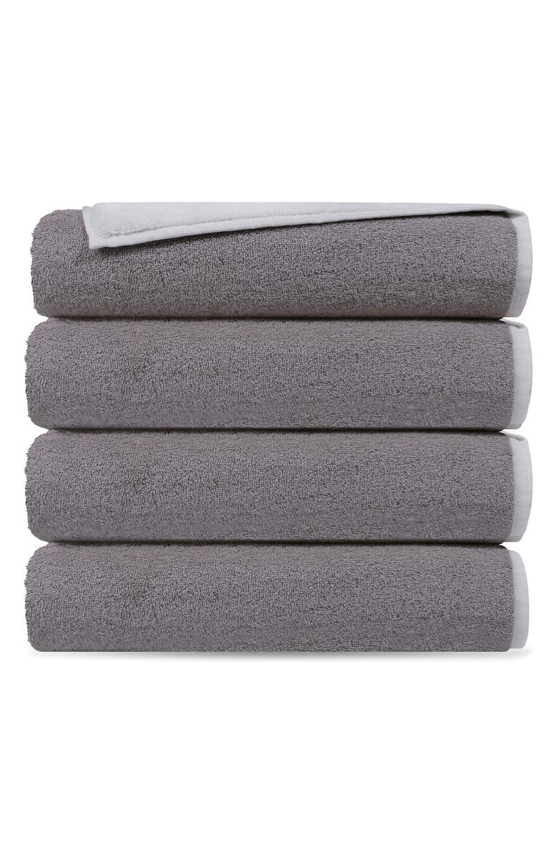 DePera Set of 4 Double Face Turkish Cotton Bath Towels, Main, color, Grey/ White