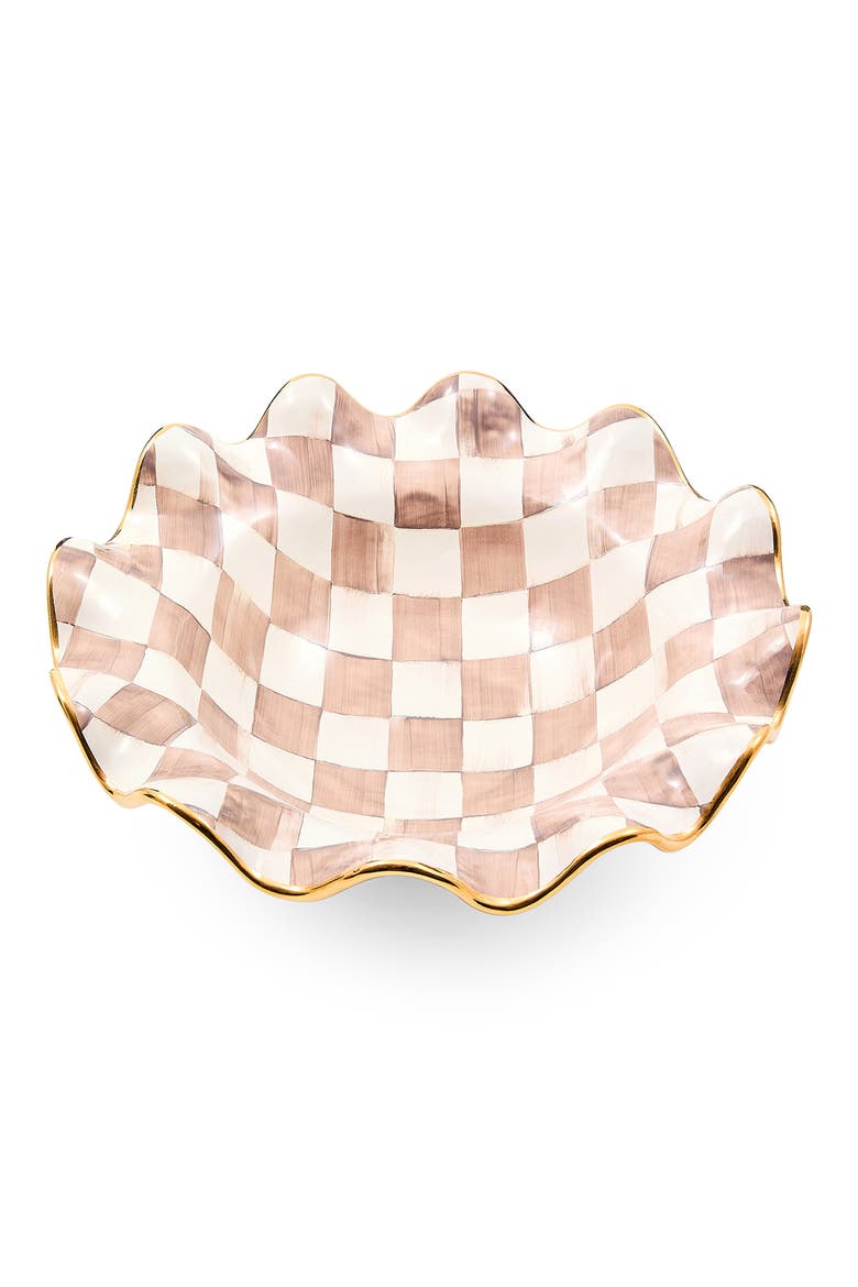 Mocha Check Ceramic Fluted Serving Bowl, Alternate, color, MOCHA