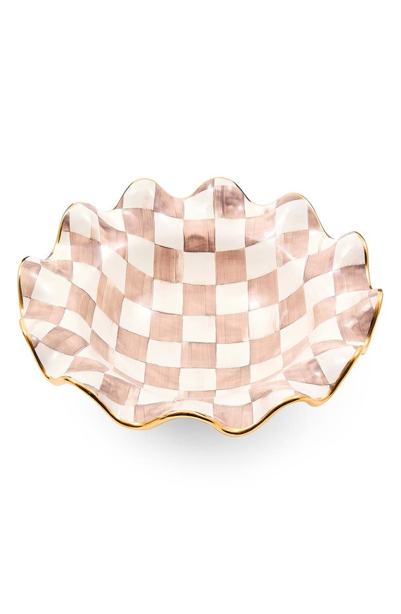 MACKENZIE CHILDS Mocha Check Ceramic Fluted Serving Bowl, Alternate, color, Mocha