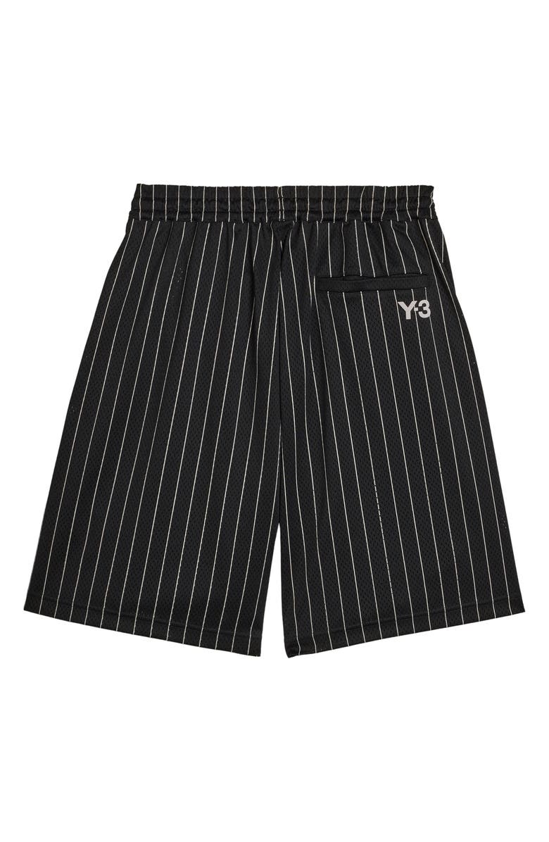 Y-3 Mesh Pinstripe Shorts, Alternate, color, Black