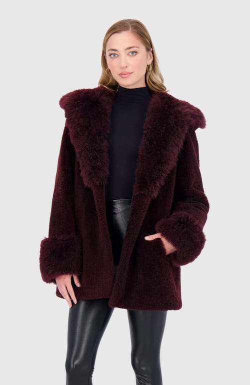 Gorski Cashmere Goat Shearling Parka Jacket With Cashmere Goat Hood Trim And Cuffs In Burgundy