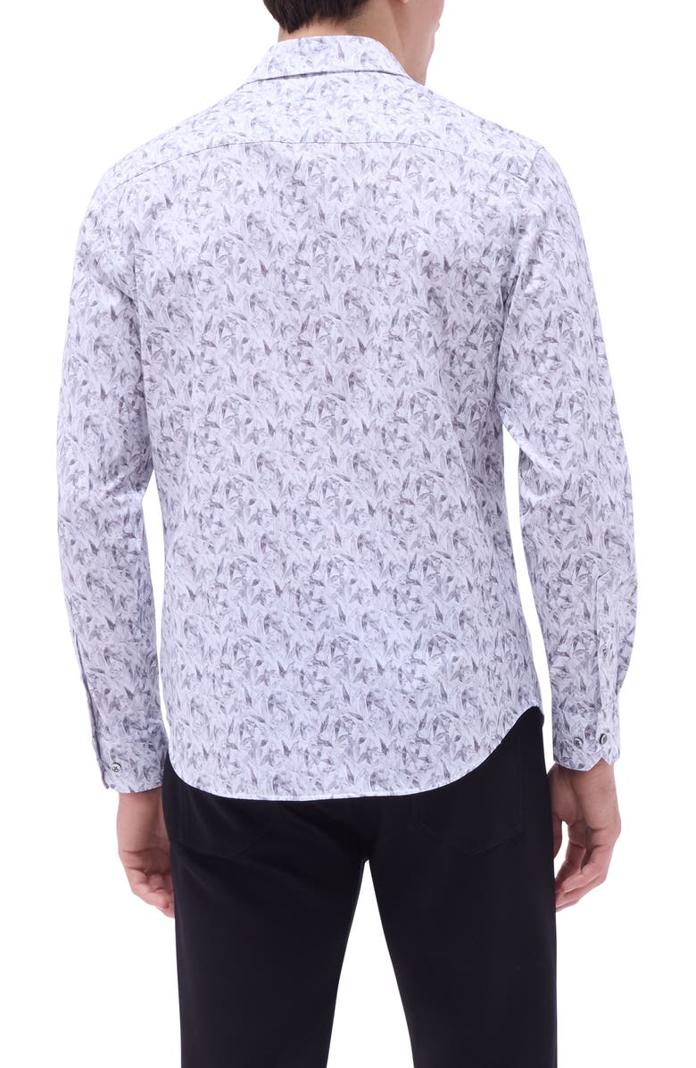Bugatchi James OoohCotton<sup>®</sup> Leaf Print Button-Up Shirt, Alternate, color, Platinum