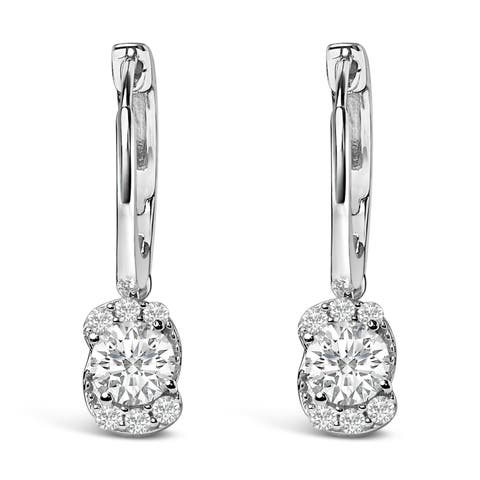Sterling Silver 5/8 Cttw Lab Grown Diamond Oval Cluster Drop Earrings