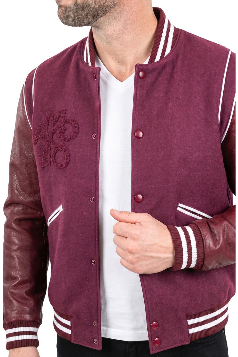 Marthyr Leather Sleeve Varsity Jacket, Alternate, color, RED