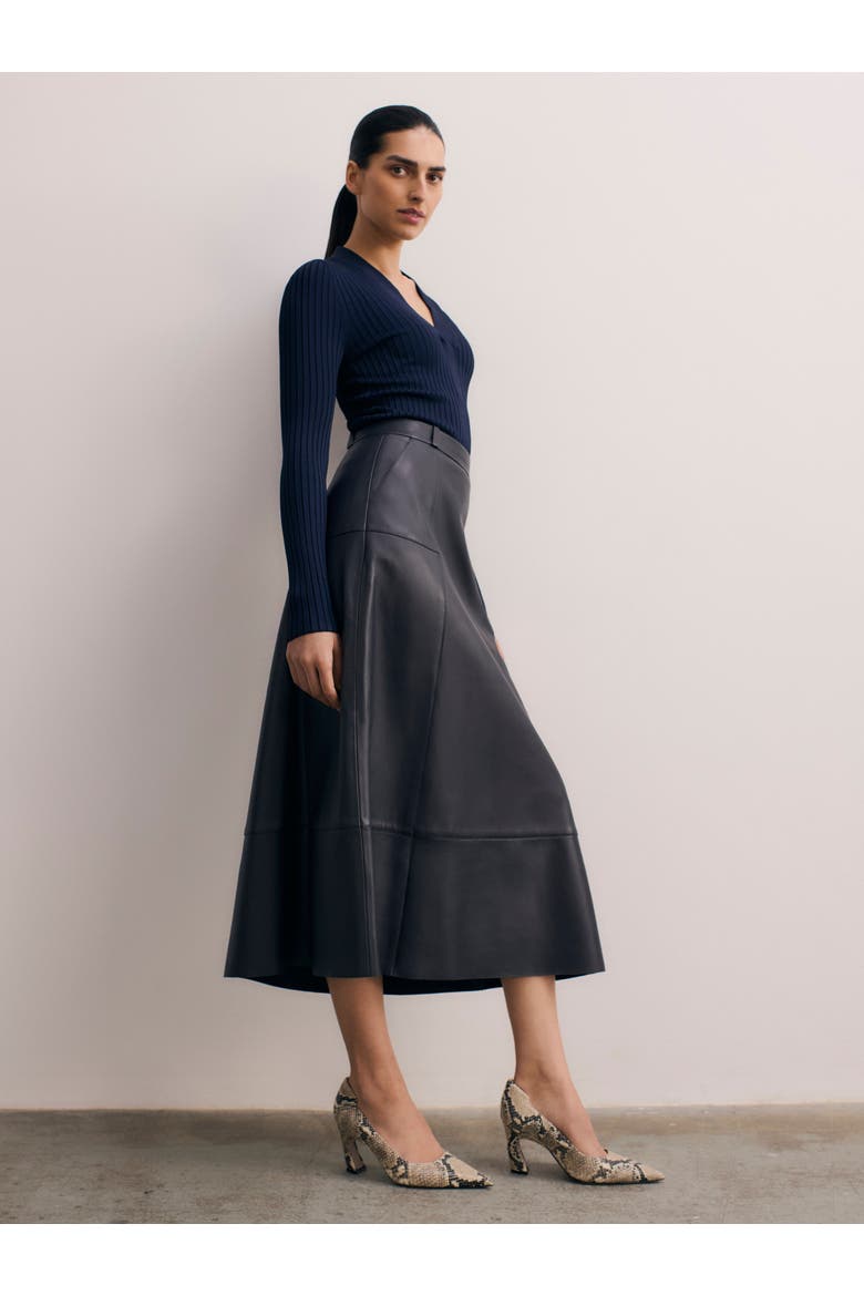 Andalo Leather Skirt, Alternate, color, Navy