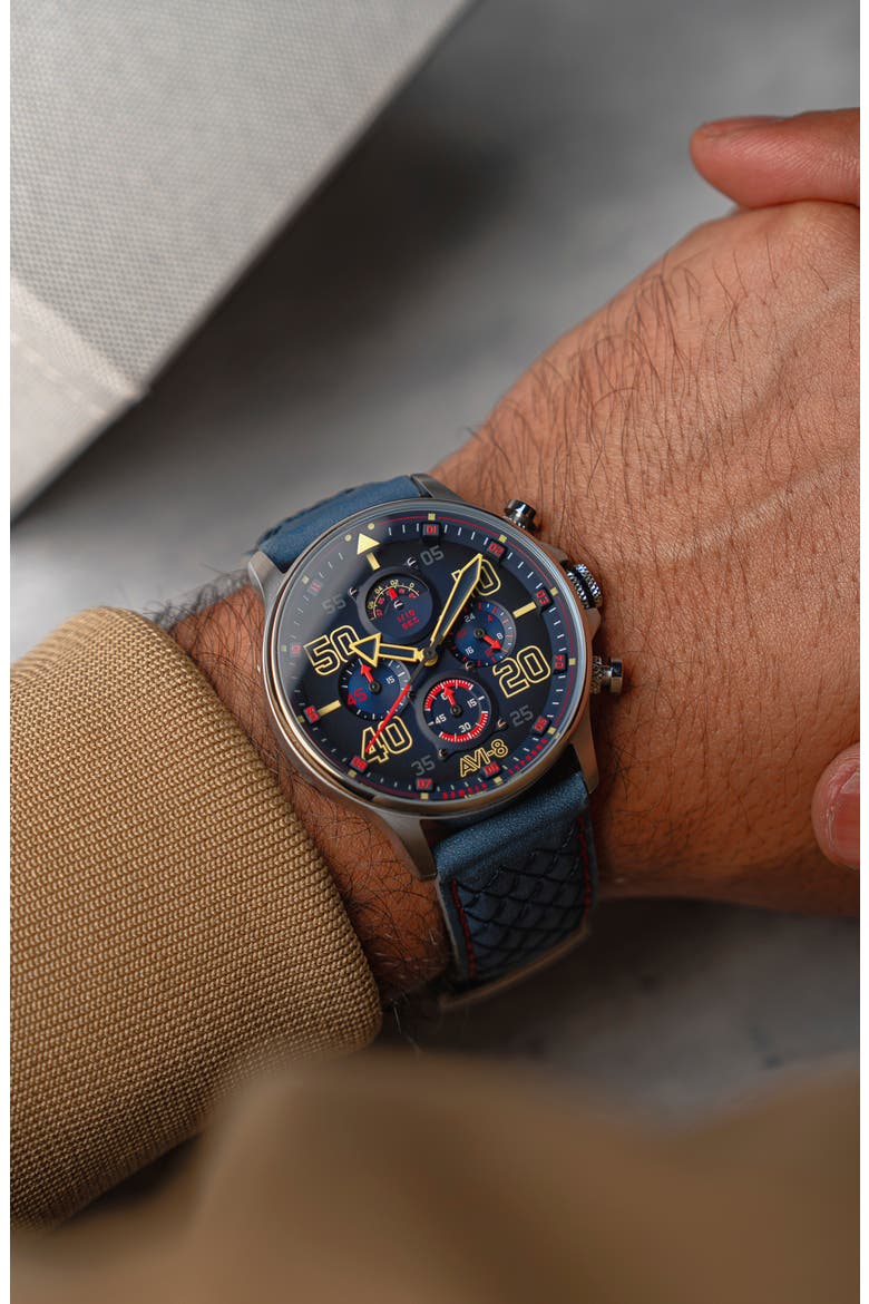 Hawker Typhoon Coningham Baldwin Chronograph Leather Strap Watch, 42mm, Alternate, color, BLUE