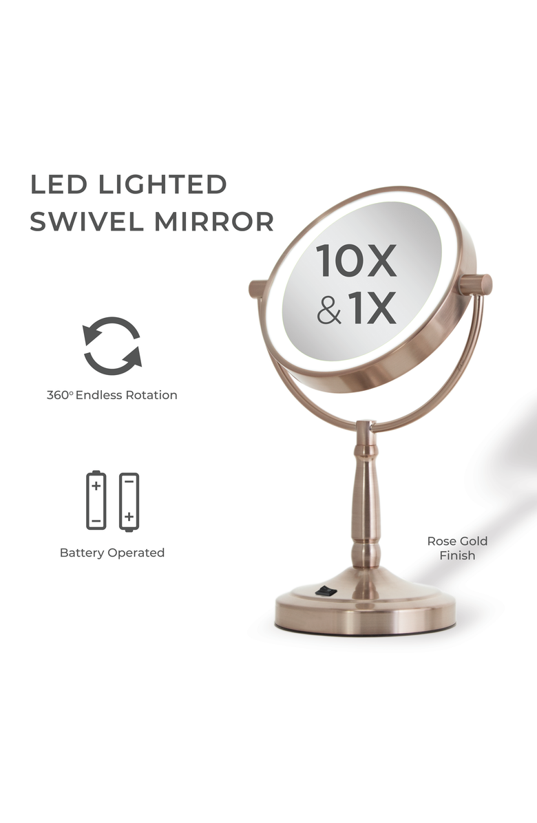 Zadro Lighted Makeup Mirror with 10X/1X Magnifications & Cordless, Alternate, color, Rose Gold