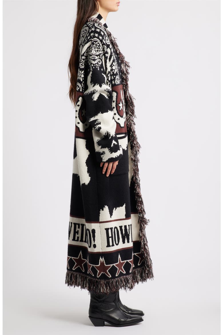 Howdy Cowboy Jacquard Longline Cardigan, Alternate, color, BLACK