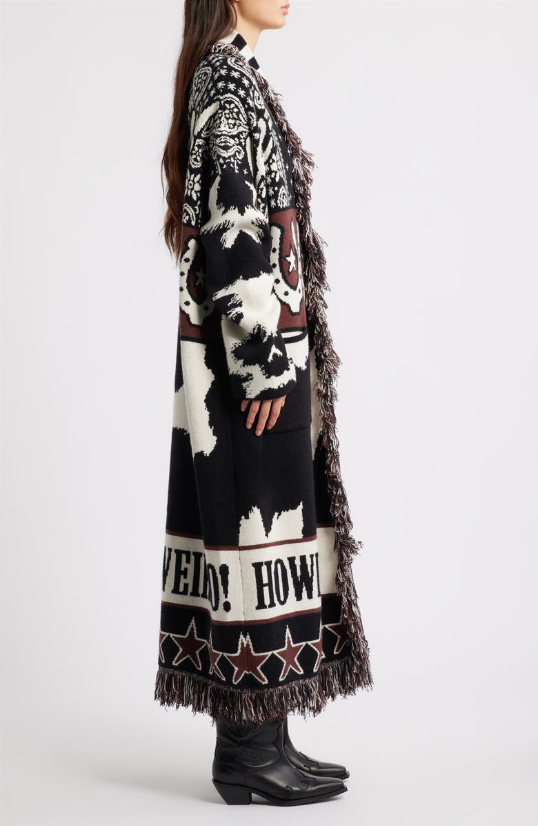 Dressed in Lala Howdy Cowboy Jacquard Longline Cardigan, Alternate, color, Black