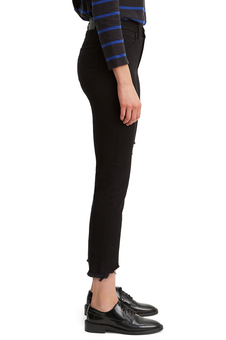Levi's® Ripped High Rise Straight Leg Crop Raw Hem Jeans, Alternate, color, BLACK PIXEL