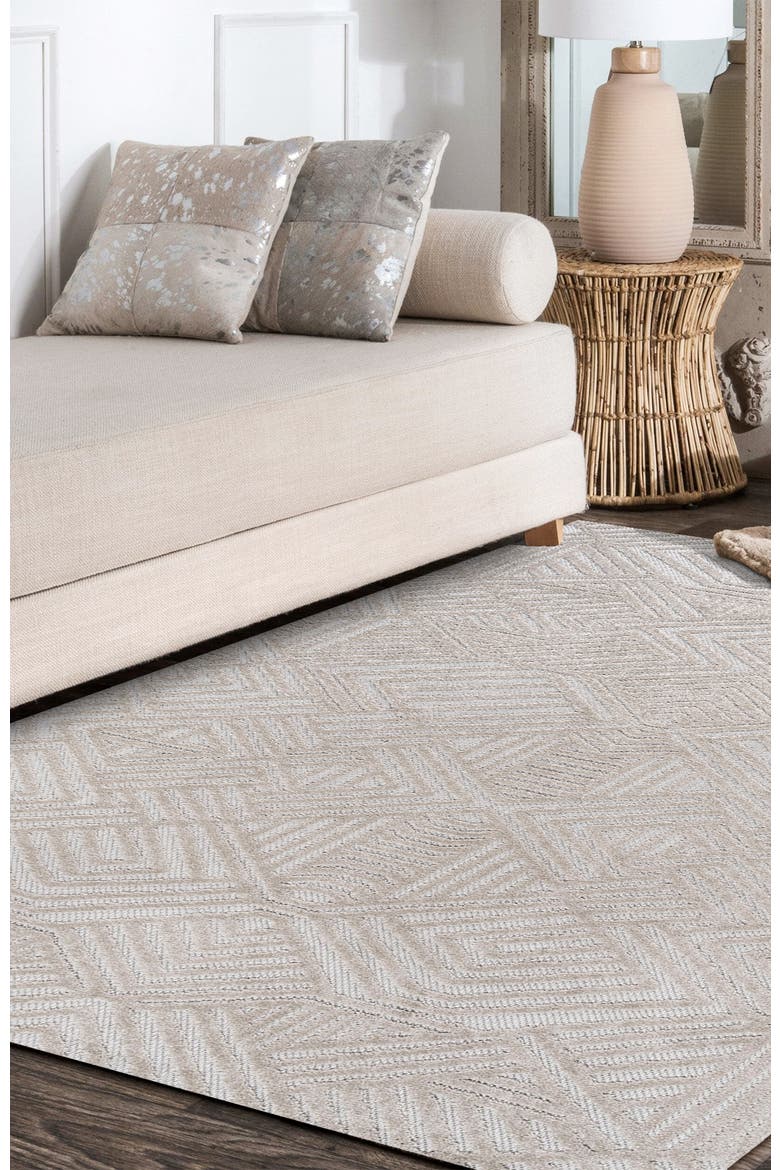 Jordan High-Low Pile Art Deco Geometric Indoor/Outdoor Area Rug, Alternate, color, Beige