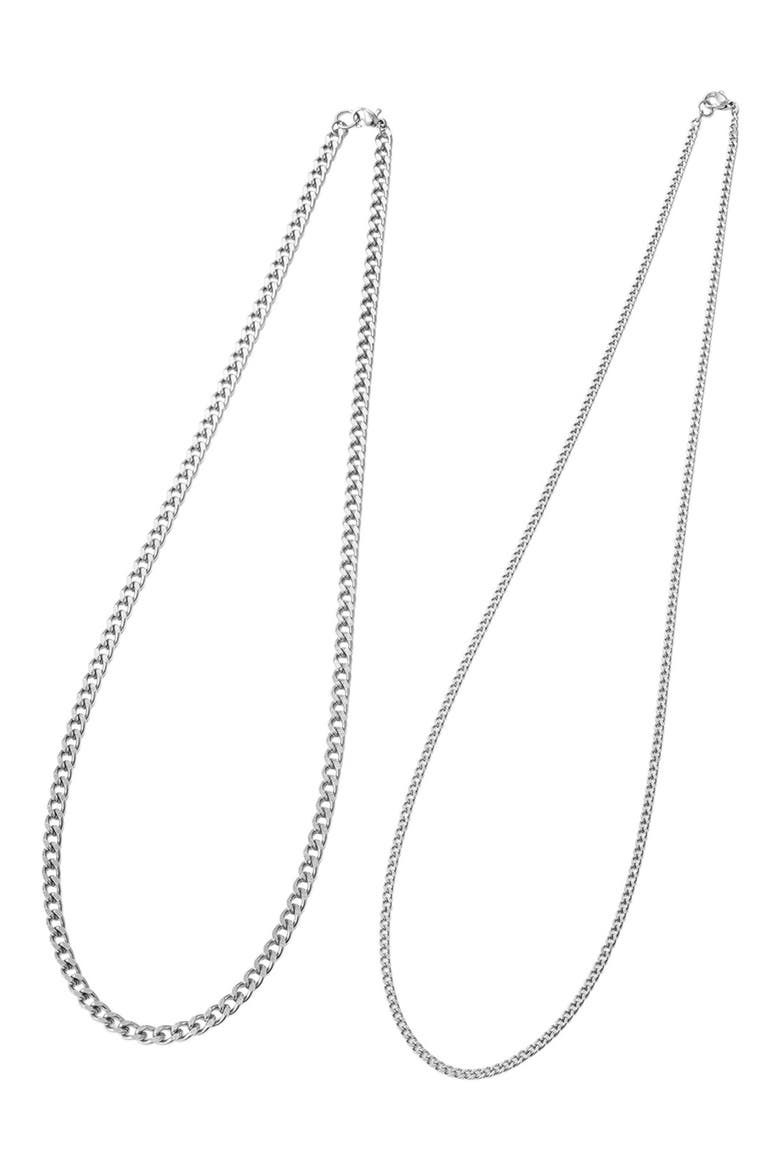 Men's Set of 2 Water Resistant Curb Chain Necklaces, Alternate, color, SILVER