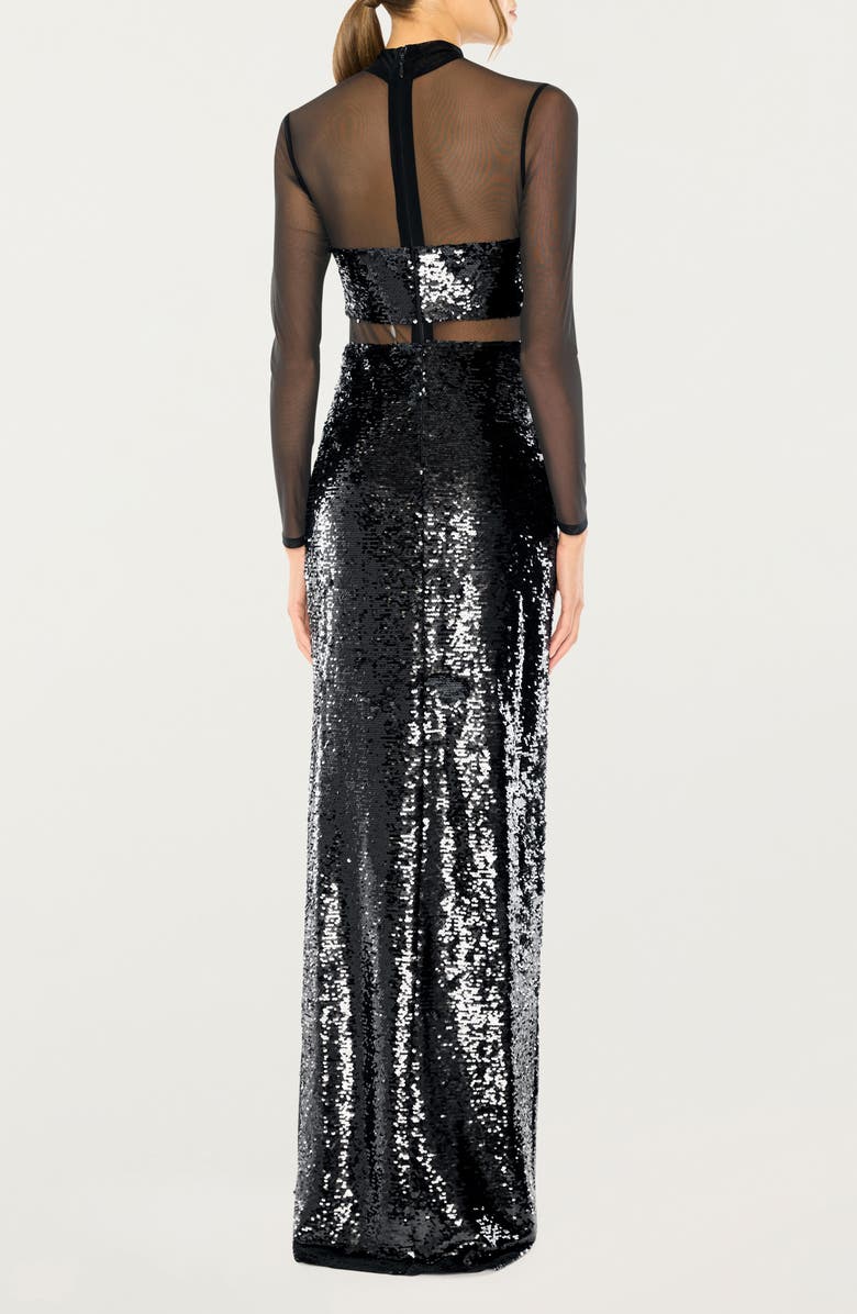 LIKELY Andie Mock Neck Sequin Gown, Alternate, color, Black