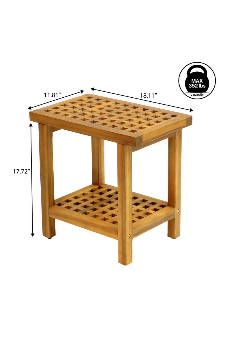 Armin Modern Acacia Wood Shower Stool with Storage Shelf, Heavy Duty Slatted Bath Spa Bench for Bathroom, Shower Entryway, Alternate, color, Natural