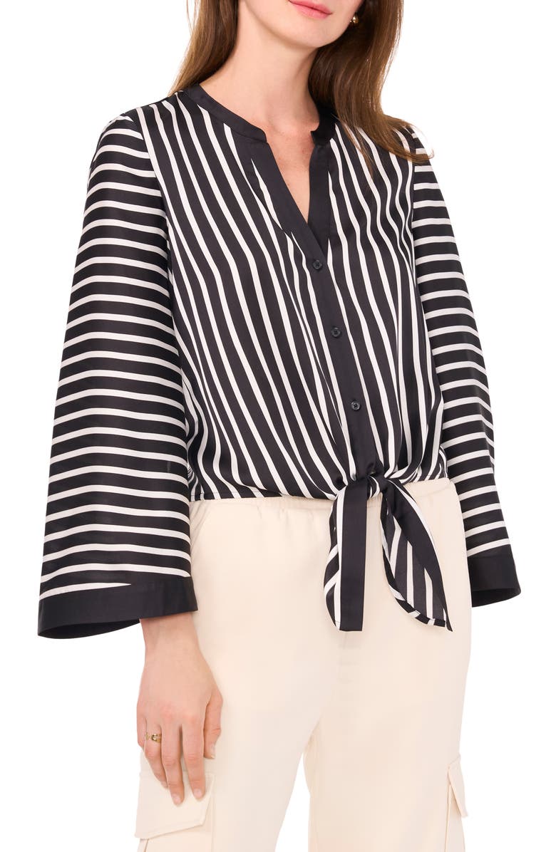 Halogen<sup>®</sup> Stripe Bell Sleeve Tie Front Button-Up Top, Main, color, 