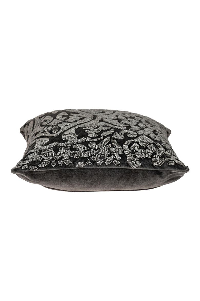 Carmela Beaded Velvet Throw Pillow, Alternate, color, GRAY
