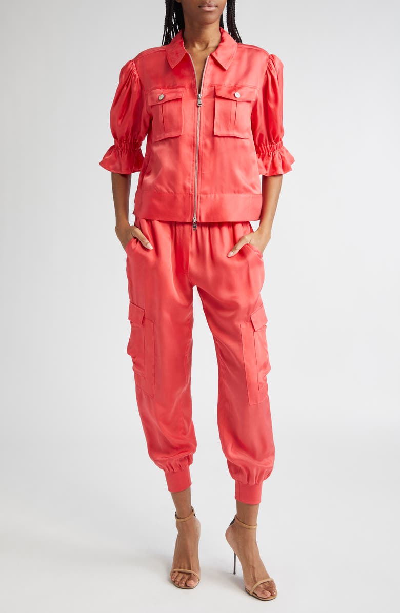 Cinq à Sept Giles Cupro Crop Cargo Joggers, Alternate, color, Cherry Lemon