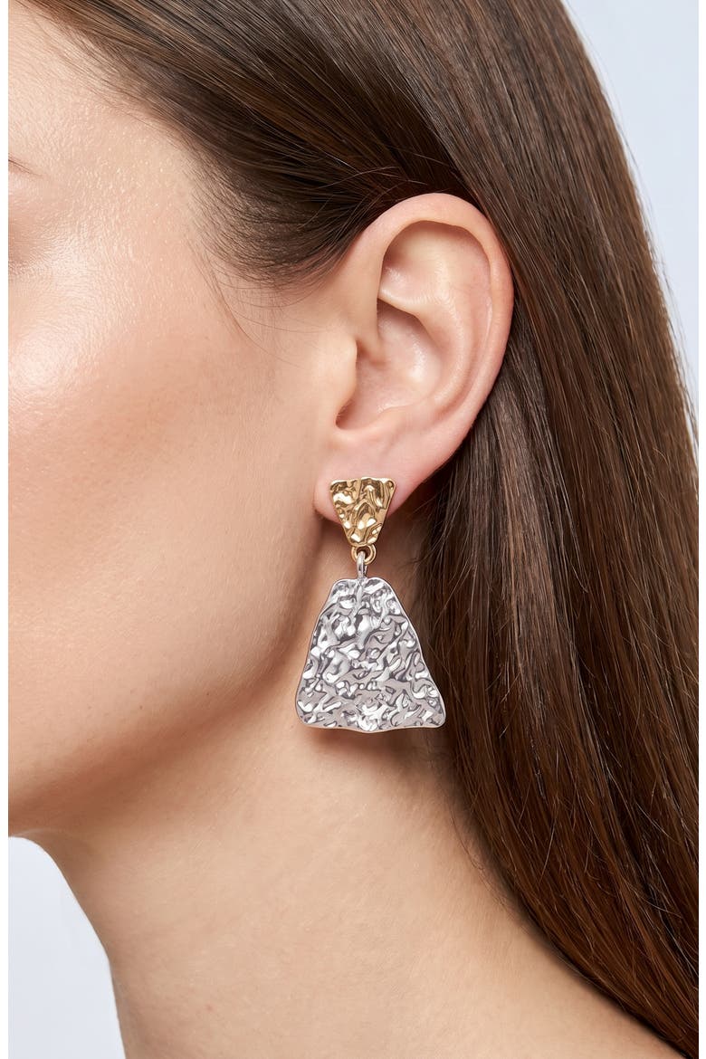Hammered Two-Tone Drop Earrings, Main, color, GOLD/ SILVER