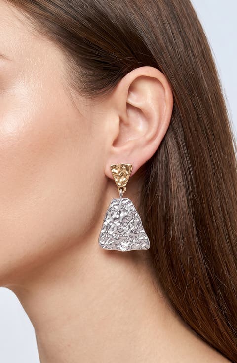 Hammered Two-Tone Drop Earrings