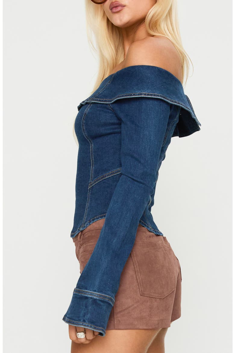 In The Crowd Off the Shoulder Denim Top, Alternate, color, DARK DENIM