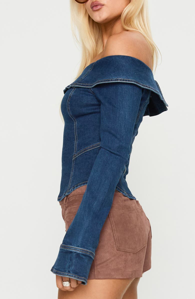 Princess Polly In The Crowd Off the Shoulder Denim Top, Alternate, color, Dark Denim