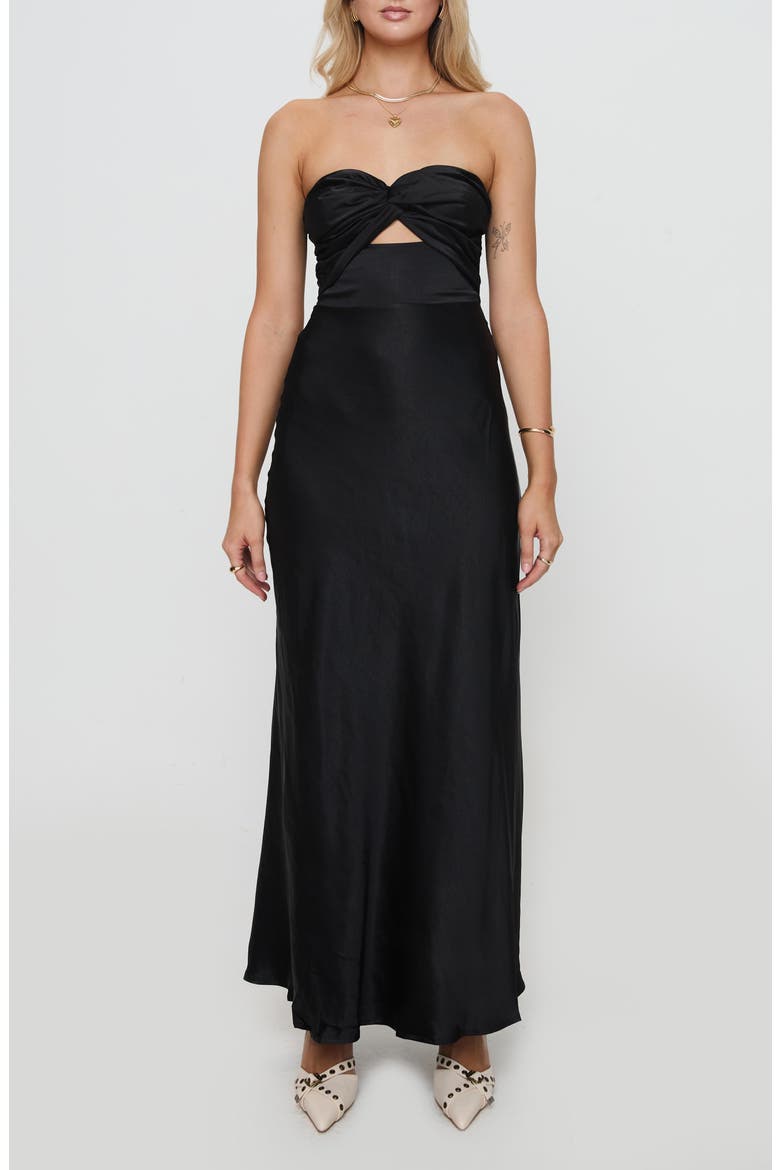 Ahna Cutout Detail Strapless Maxi Dress, Alternate, color, BLACK