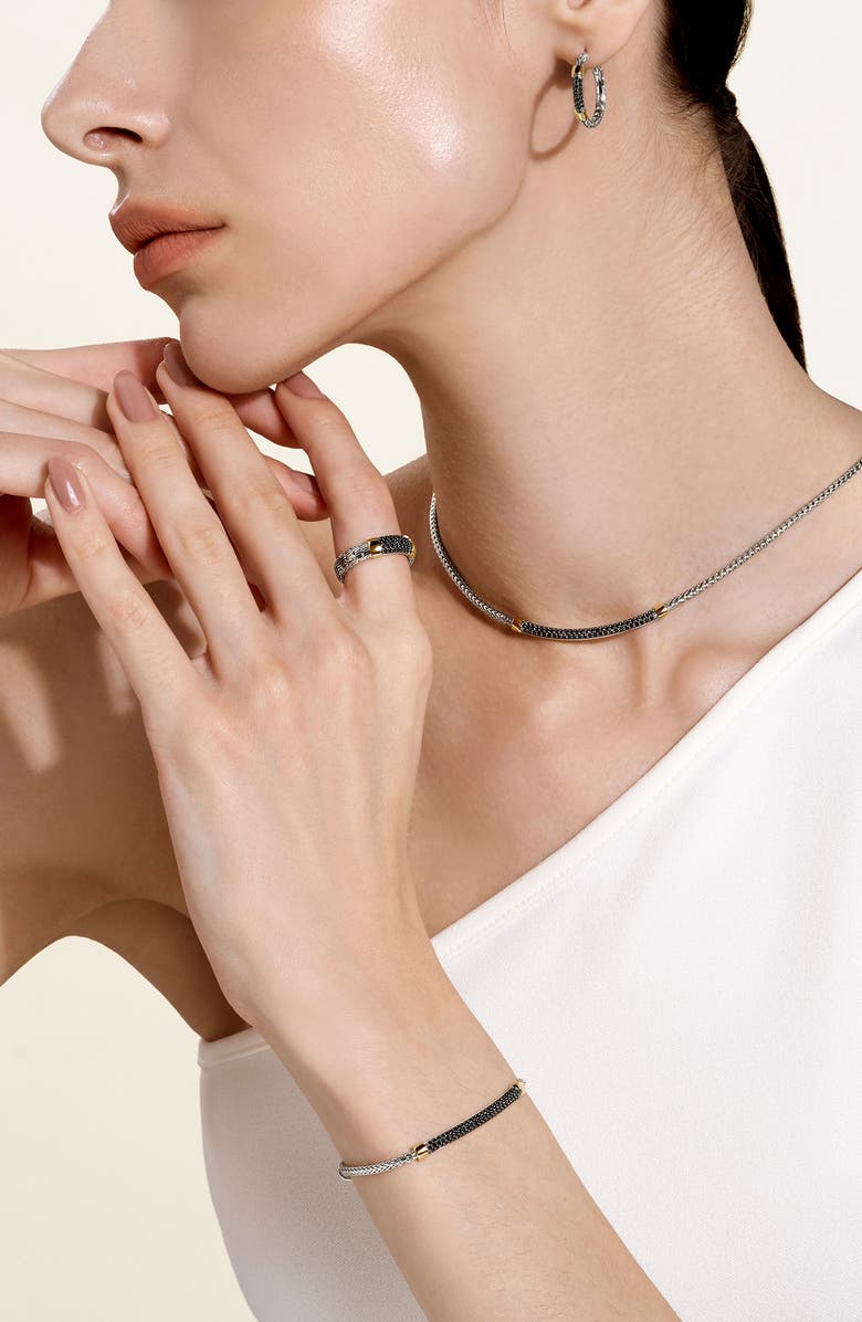 John Hardy JH Essentials Sapphire Pavé Ring, 5mm, Alternate, color, Silver/ Gold/ Black Sapphire