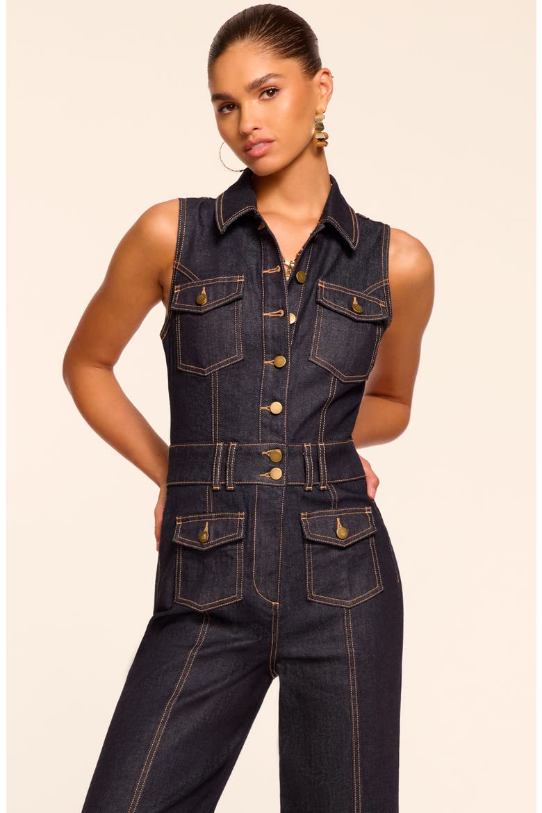 Stephania Topstitch Detail Sleeveless Denim Jumpsuit, Alternate, color, RESIN RINSE