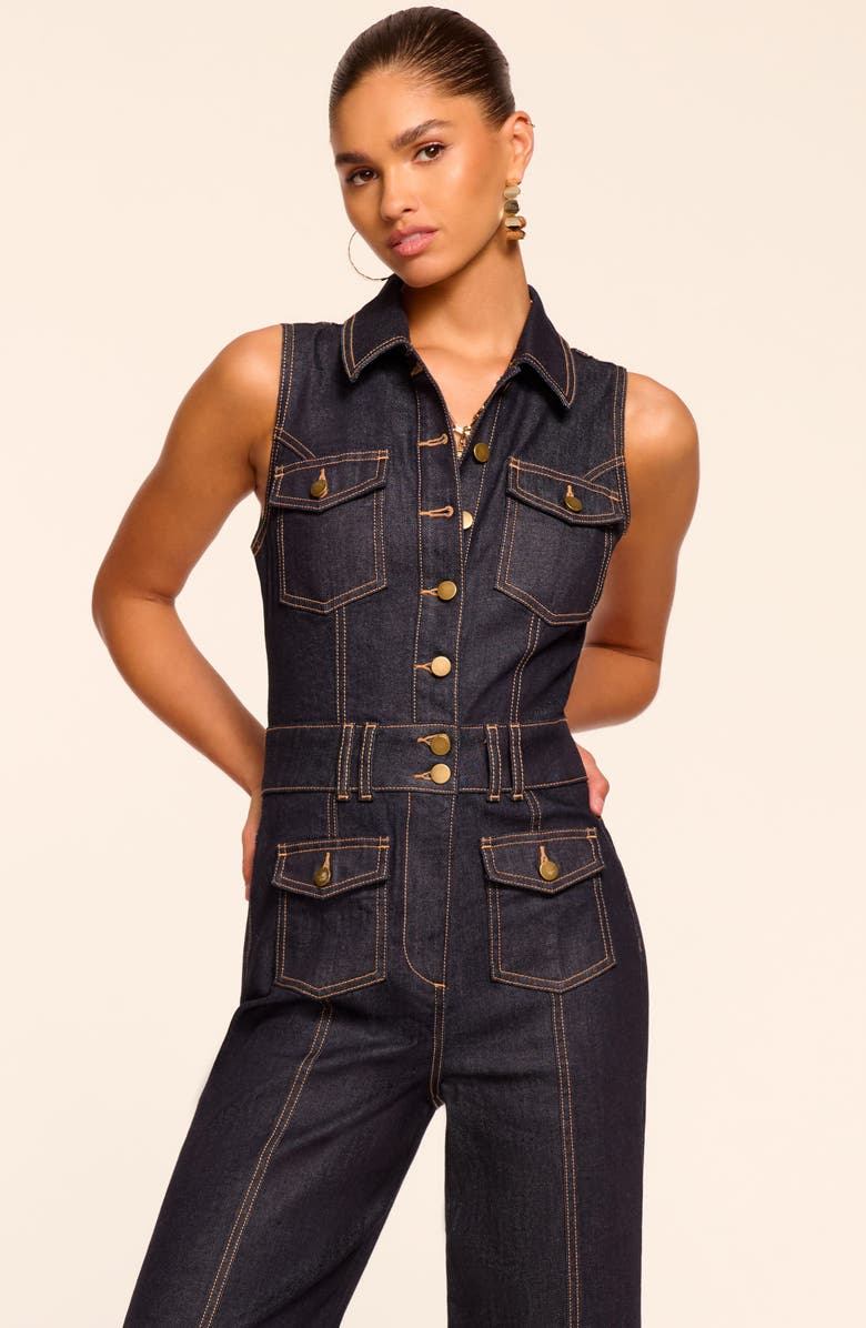 Ramy Brook Stephania Topstitch Detail Sleeveless Denim Jumpsuit, Alternate, color, Resin Rinse