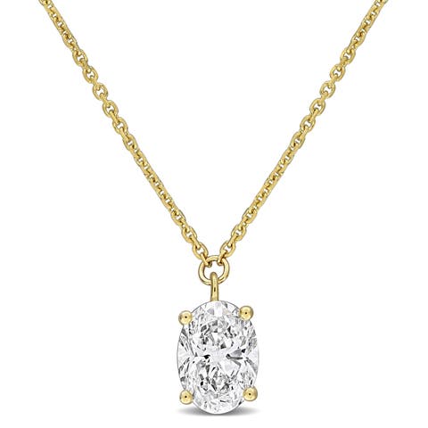 Lab Grown Diamond Oval Solitaire Necklace 14K