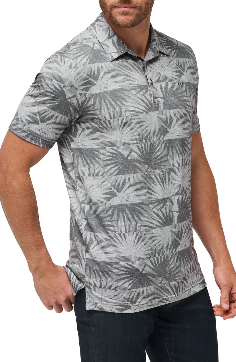 TravisMathew Sign Here Leaf Print Piqué Polo, Alternate, color, Heather Light Grey