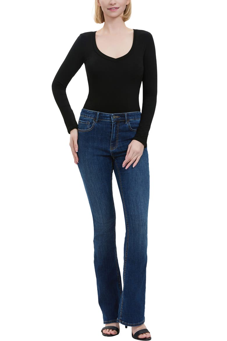 V-Neck Long Sleeve Bodysuit, Alternate, color, Black