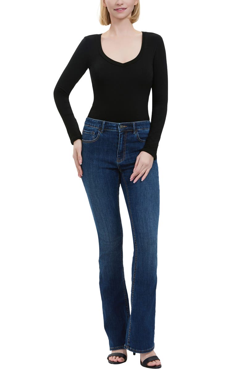 Kimi & Kai V-Neck Long Sleeve Bodysuit, Alternate, color, Black