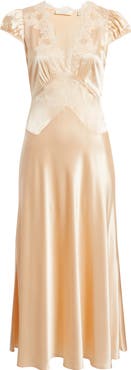 DÔEN Coraline Lace Detail Floral Satin Maxi Dress