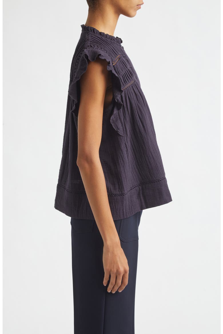 Florie Pintuck Ruffle Top, Alternate, color, NAVY