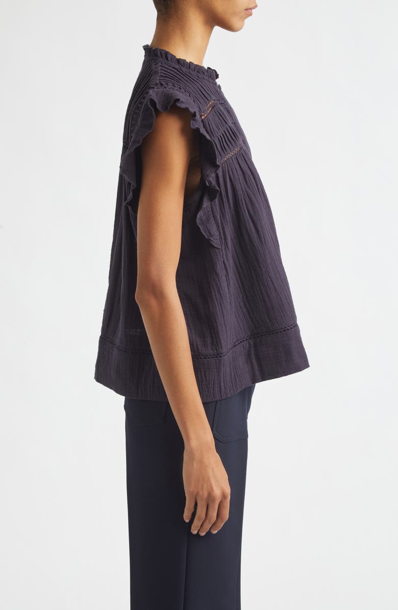 Reiss Florie Pintuck Ruffle Top, Alternate, color, Navy