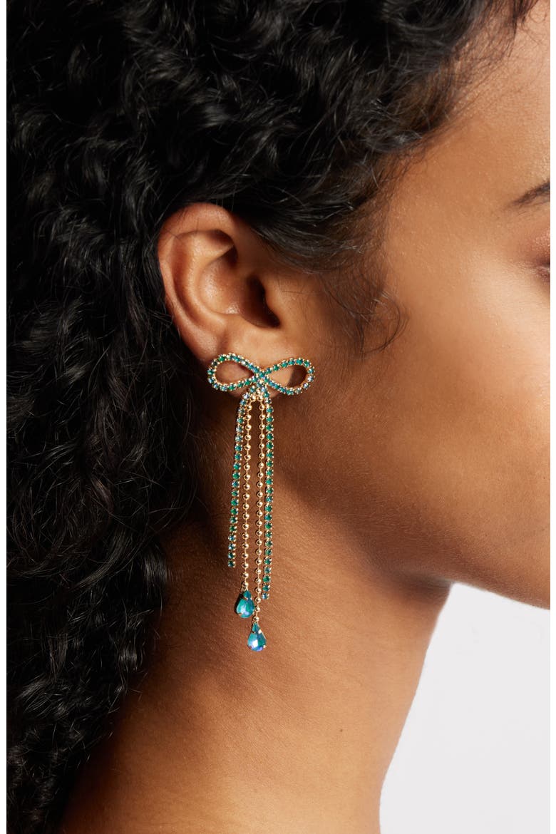 Stone Crystal Bow Drop Earrings, Alternate, color, EMERALD- GOLD